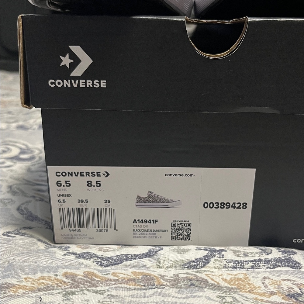 Converse Low Top Sneakers in White and Black Leopard Print - Picture 2 of 3